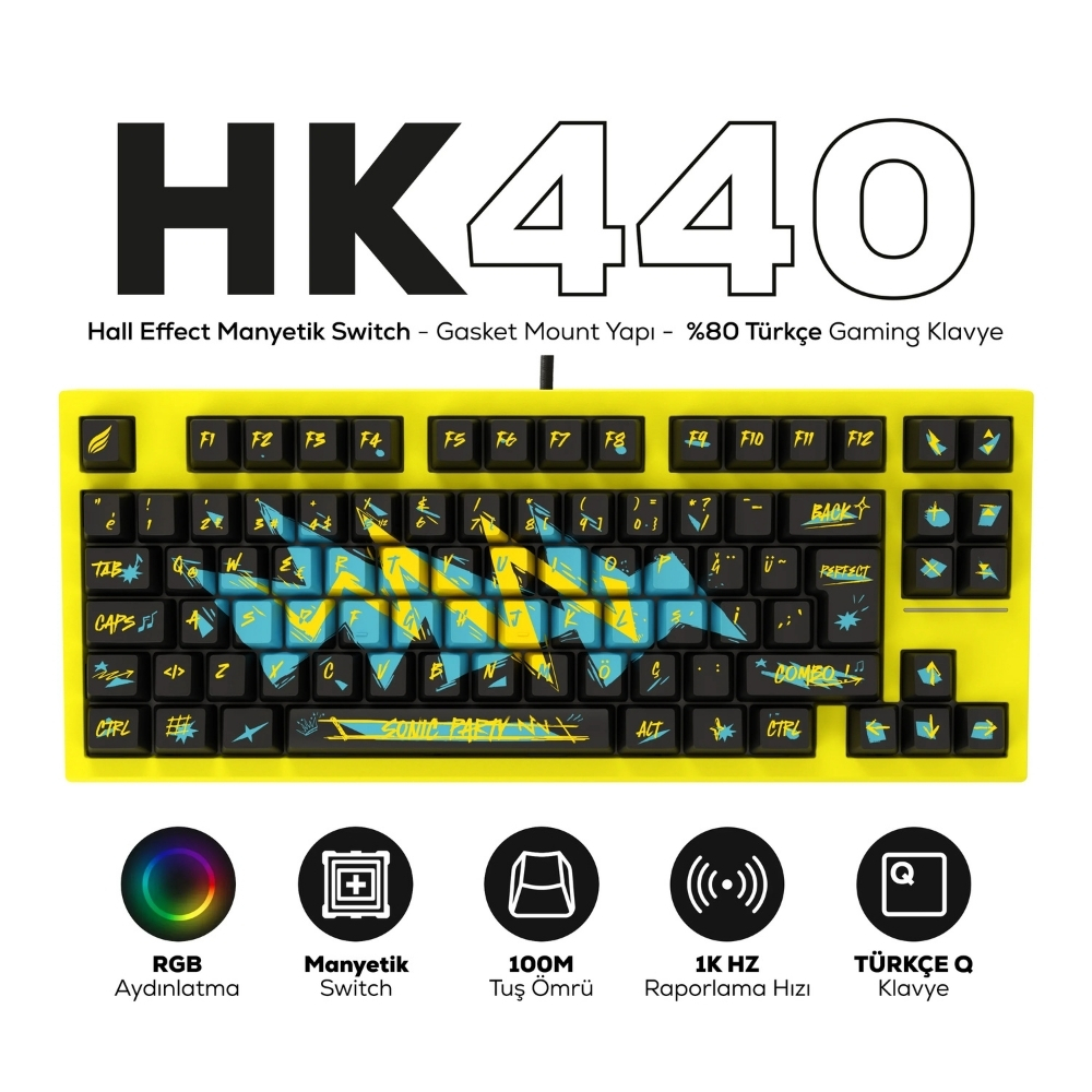 Hawk Gaming HK440 Hall Effect Manyetik Switch Rapid Trigger Sonic RGB 1k Hz 1 Ms Kablolu %75 Gaming Klavye