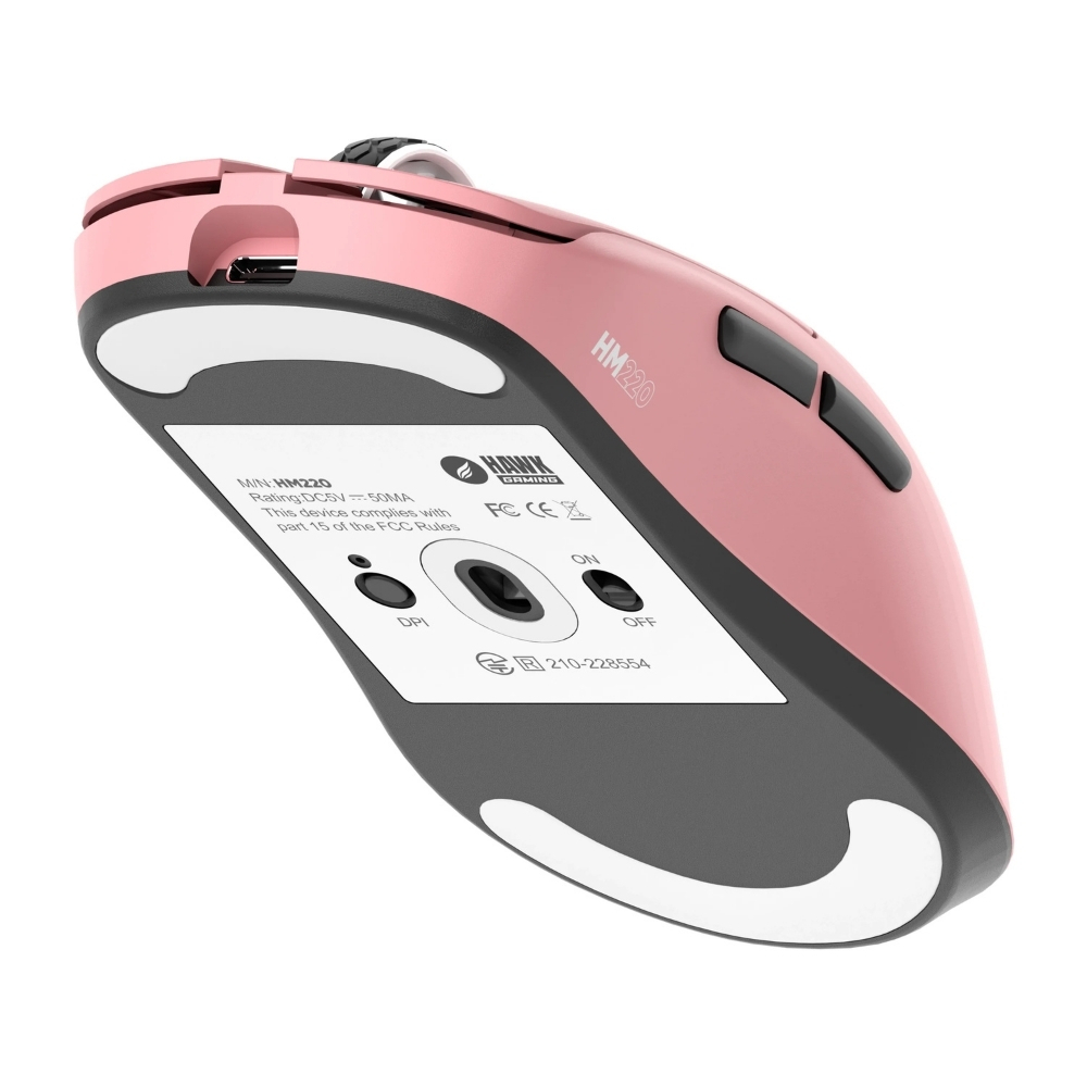 Hawk Gaming HM220P 1K Hz 12000 DPI Tri-Mode Kablosuz/Bluetooth Pembe Gaming Mouse