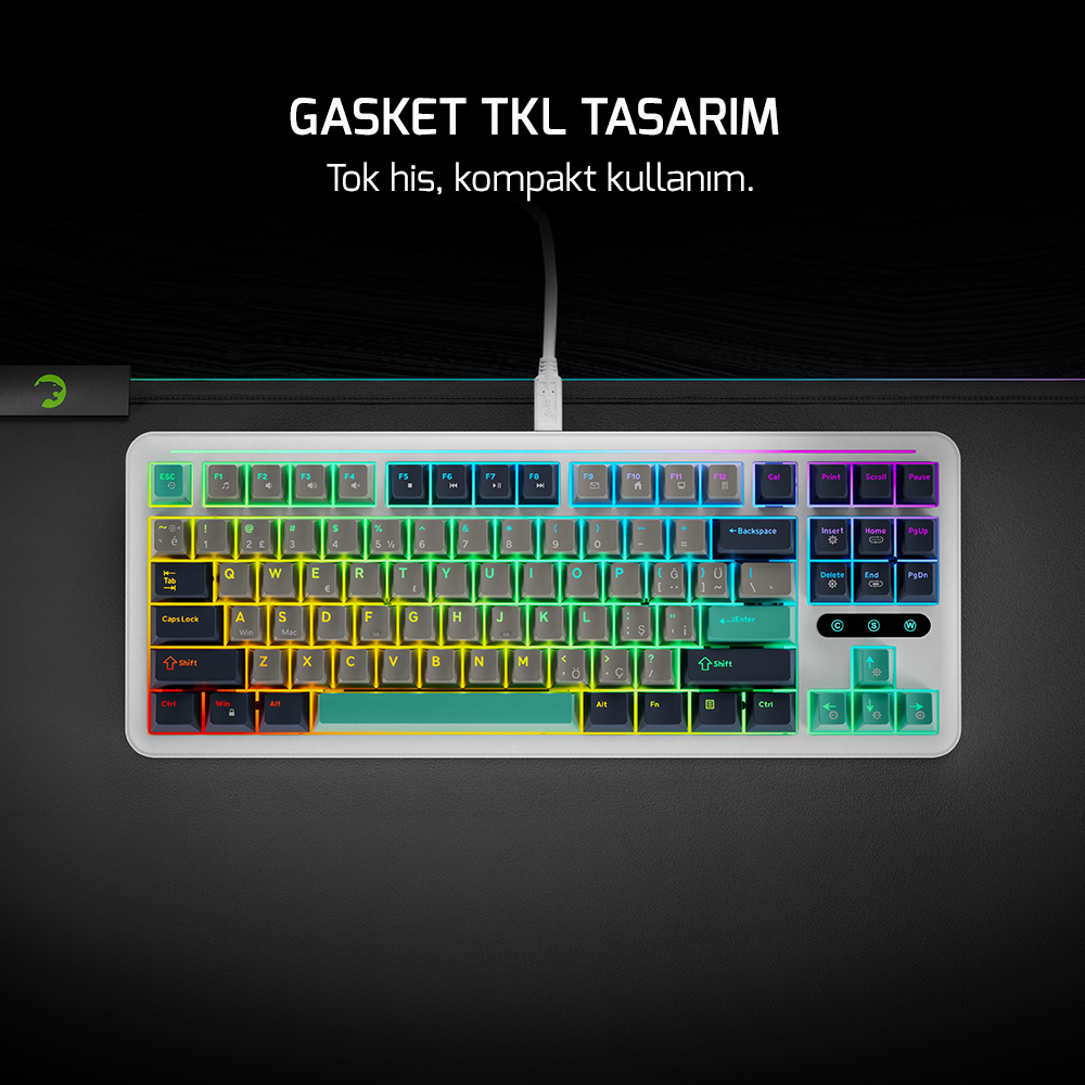 GamePower Zoom RGB Kablolu Mekanik Beyaz Gaming Klavye