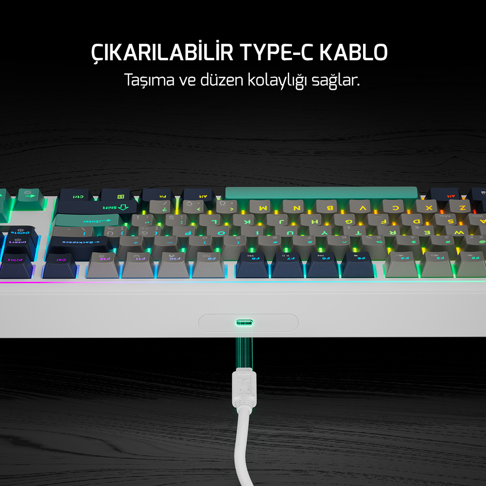 GamePower Zoom RGB Kablolu Mekanik Beyaz Gaming Klavye