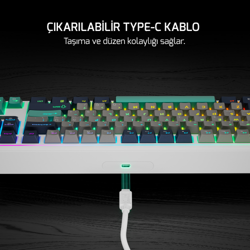 GamePower Zoom RGB Kablolu Mekanik Beyaz Gaming Klavye