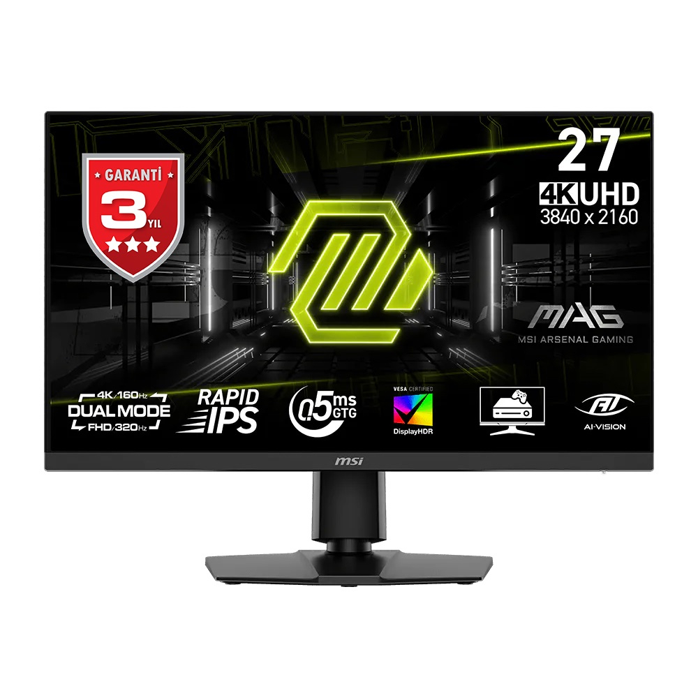 MSI MAG 272URDF E16 27″ 4K 160Hz FHD 320Hz 0.05ms FreeSync Premium HDR400 Pivot Dual Mode Rapid IPS Gaming Monitör