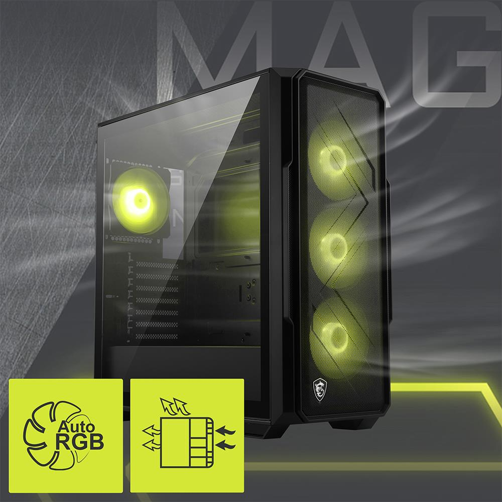 MSI MAG FORGE 151A B75 Black 4x Auto RGB Fan USB 3.2 Mid-Tower Gaming Kasa