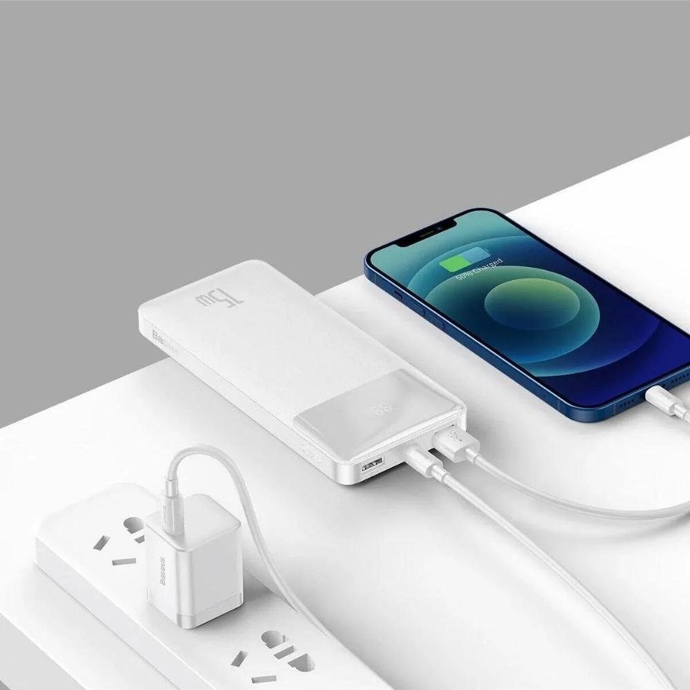 Baseus Bipow Overseas Edition Beyaz 15W 10000 mAh Hızlı Şarj Powerbank