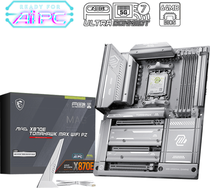 MSI MAG X870E TOMAHAWK MAX WIFI PZ AM5 DDR5 8400(OC)MHz ATX Gaming Anakart