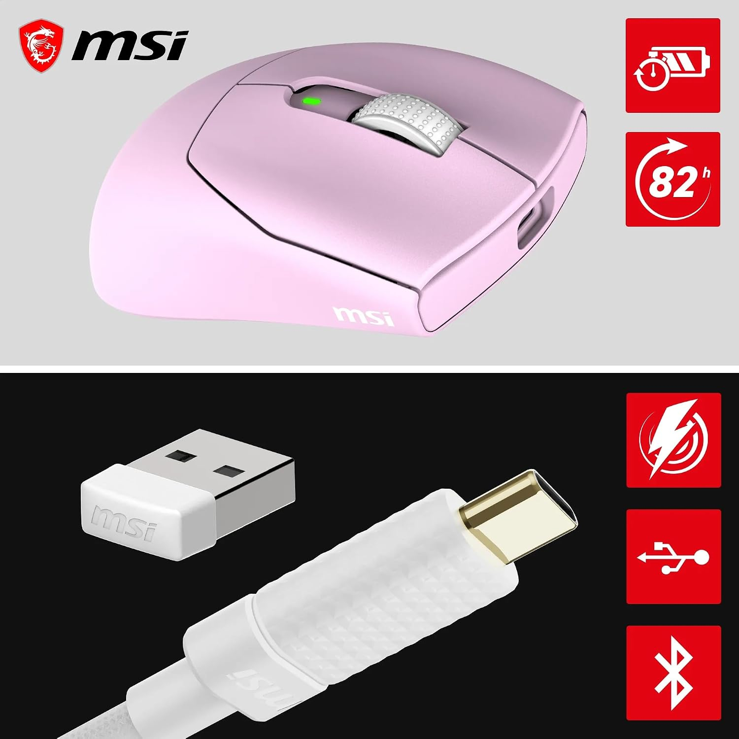 MSI FORGE GM340 Wireless 12000 DPI 1000Hz RGB Kablosuz Violet Gaming Mouse