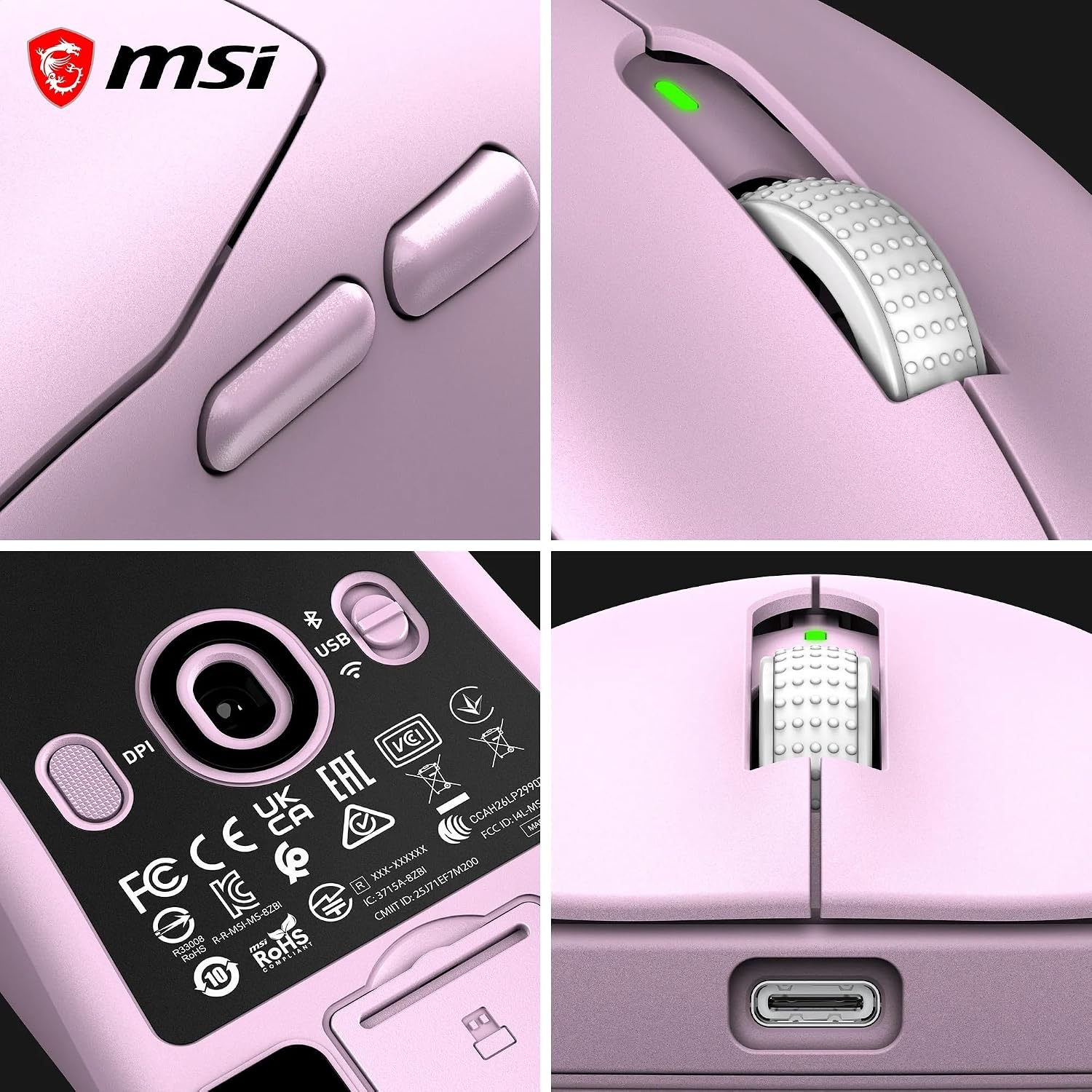 MSI FORGE GM340 Wireless 12000 DPI 1000Hz RGB Kablosuz Violet Gaming Mouse