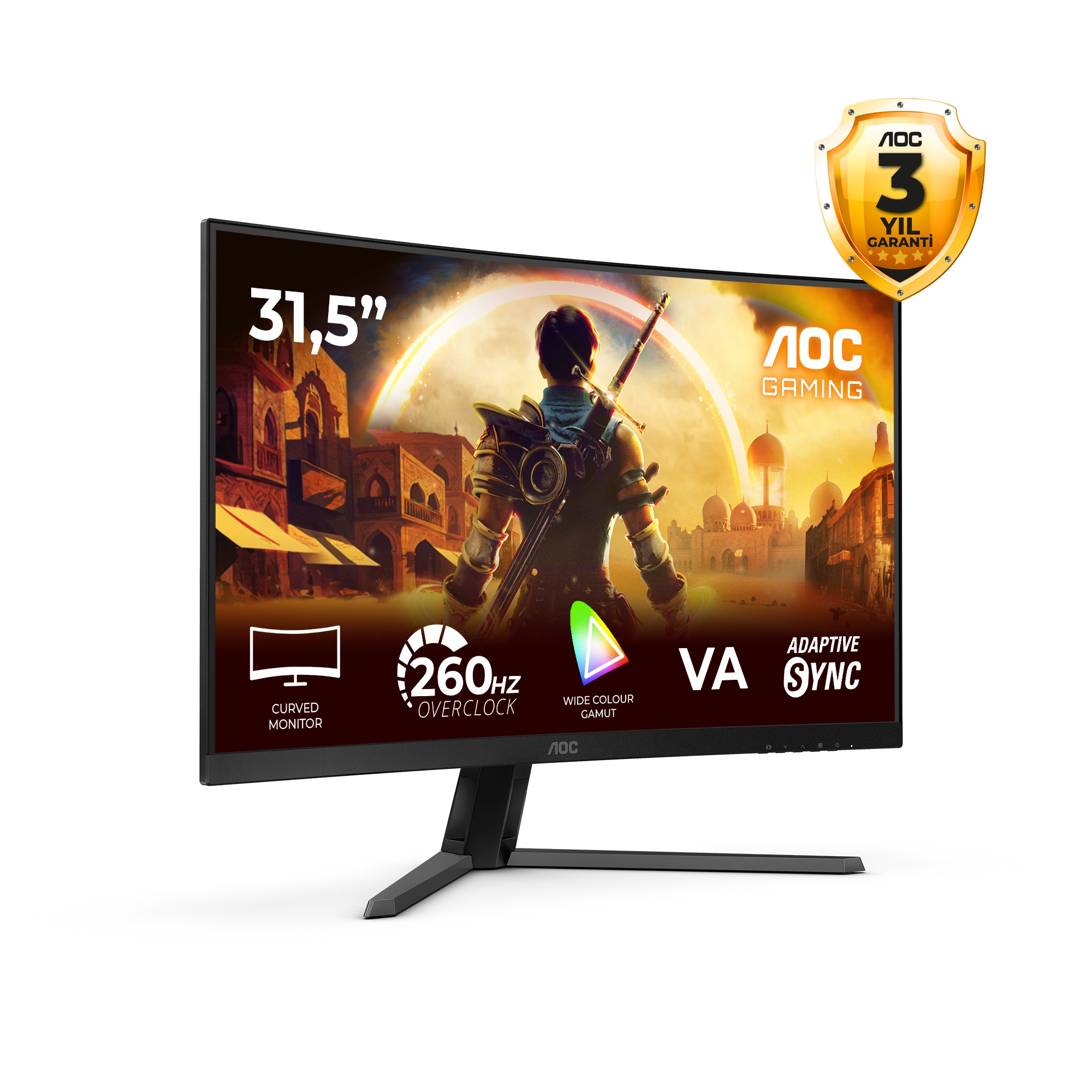 AOC C32G42ZE 31.5″ 260Hz  0.3ms Adaptive Sync Full HD 1500R Kavisli VA Gaming (Oyuncu) Monitör