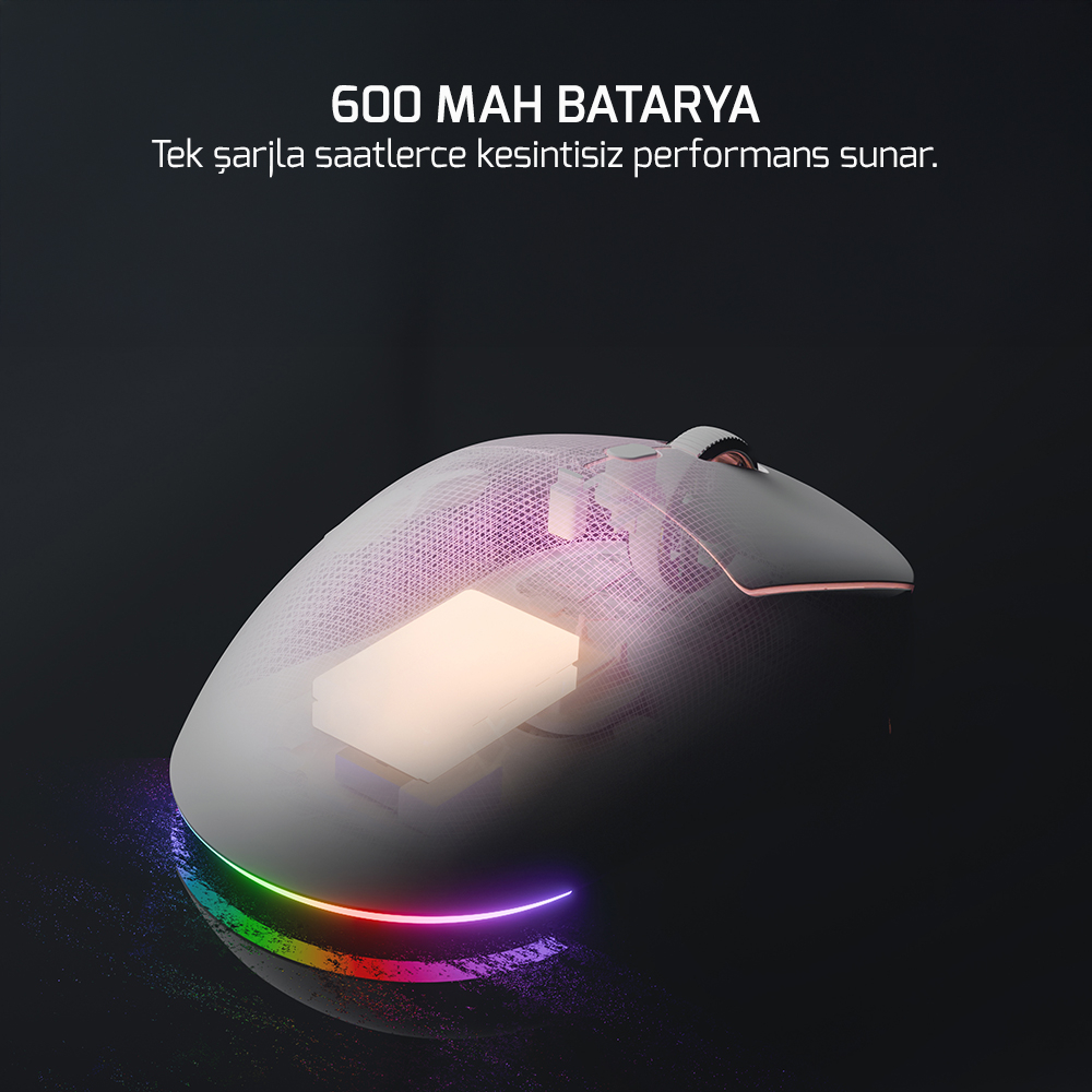 GamePower Kodex 24.000DPI Triple Mode (Kablolu/Bluetooth/2.4G) Beyaz Gaming Mouse
