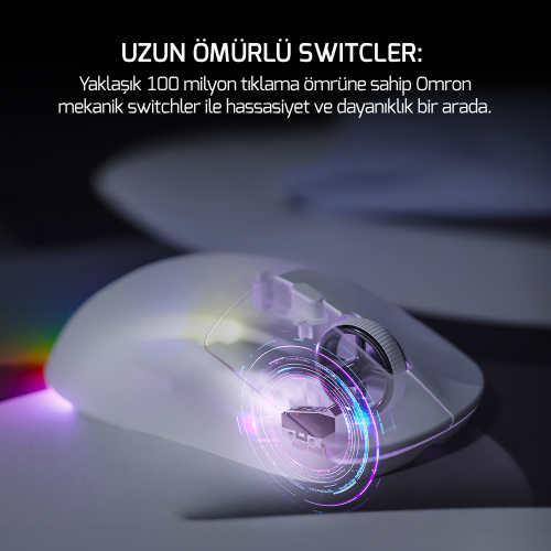 GamePower Kodex 24.000DPI Triple Mode (Kablolu/Bluetooth/2.4G) Beyaz Gaming Mouse