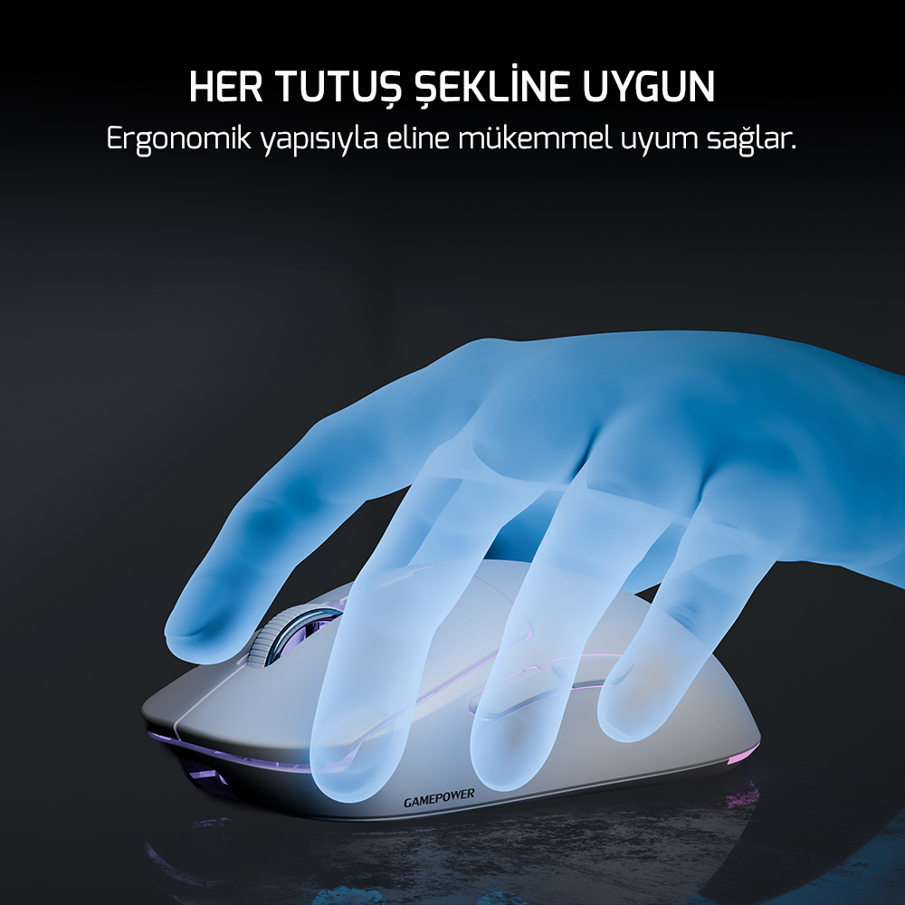 GamePower Kodex 24.000DPI Triple Mode (Kablolu/Bluetooth/2.4G) Beyaz Gaming Mouse