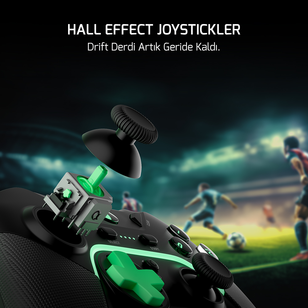 GamePower Vitrus Hall Effect Joystickli Kablosuz Siyah Gamepad (2.4G/Bluetooth) (PC Uyumlu)