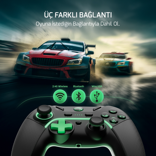 GamePower Vitrus Hall Effect Joystickli Kablosuz Siyah Gamepad (2.4G/Bluetooth) (PC Uyumlu)