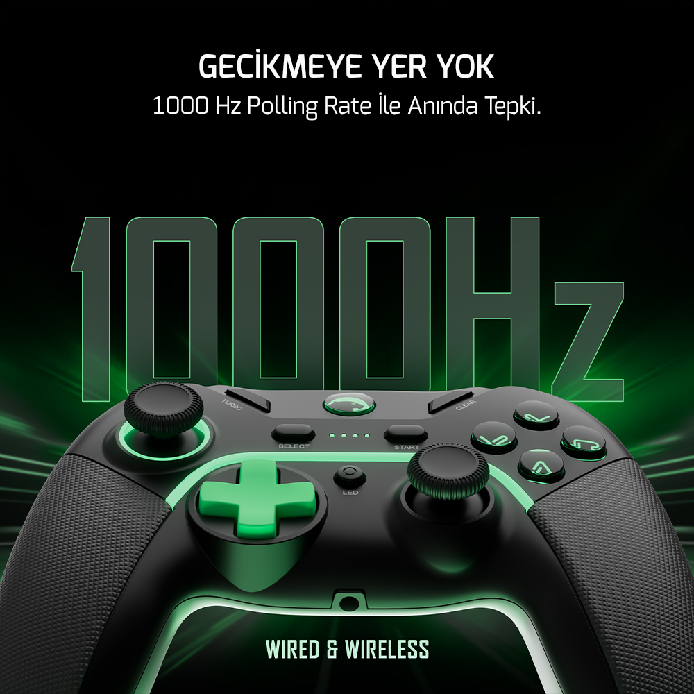 GamePower Vitrus Hall Effect Joystickli Kablosuz Siyah Gamepad (2.4G/Bluetooth) (PC Uyumlu)