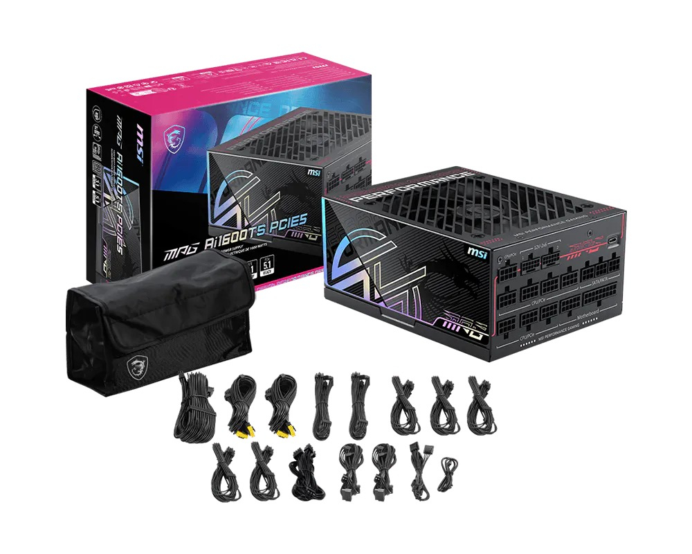 MSI MPG AI1600TS PCIE5 Siyah 1600W 80+ Titanyum Full Modüler Power Supply