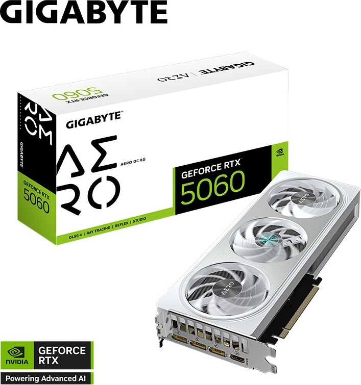 Gigabyte GeForce RTX 5060 AERO OC GV-N5060AERO OC-8GD GDDR7 8GB 128Bit Gaming (Oyuncu) Ekran Kartı