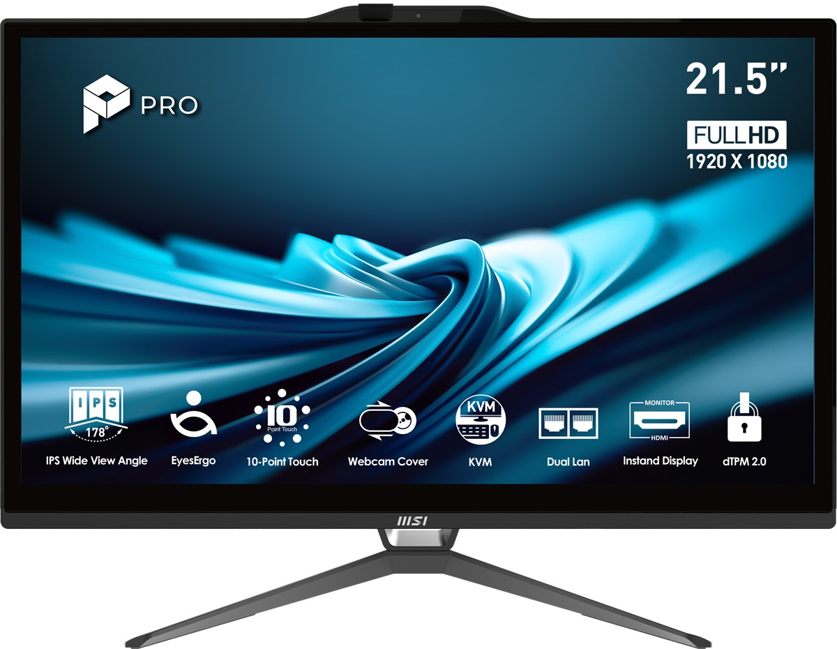 MSI PRO AP222T 14MA-607XEU CORE I5-14400 16GB 512GB SSD 21.5″ FHD DOKUNMATİK FREEDOS SİYAH ALL IN ONE PC
