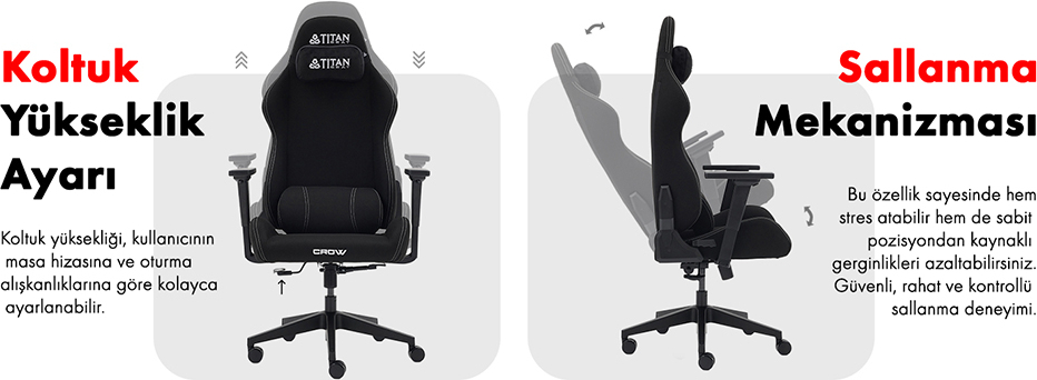 Titanseat Crow Sable Kumaş Oyuncu Koltuğu