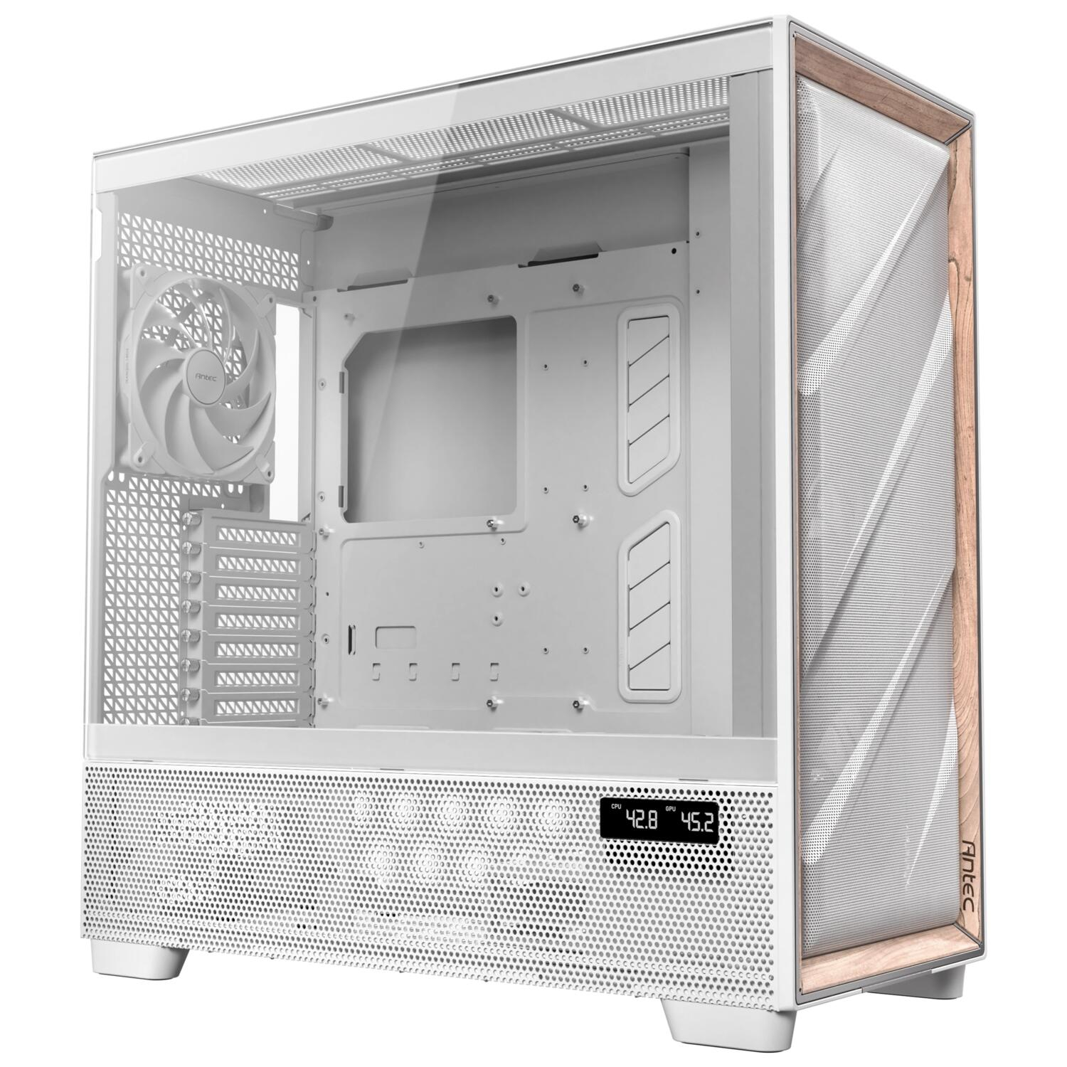 Antec FLUX PRO 6x PWM Fan Temperli Cam USB Type-C Ahşap Detaylı Beyaz Full Tower Gaming (Oyuncu) Kasa