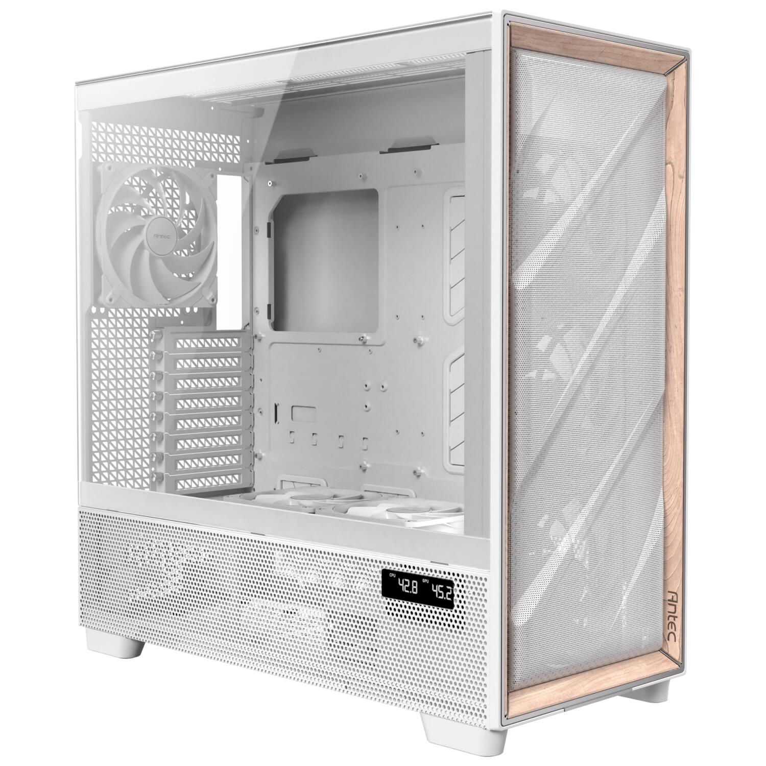 Antec FLUX PRO 6x PWM Fan Temperli Cam USB Type-C Ahşap Detaylı Beyaz Full Tower Gaming (Oyuncu) Kasa