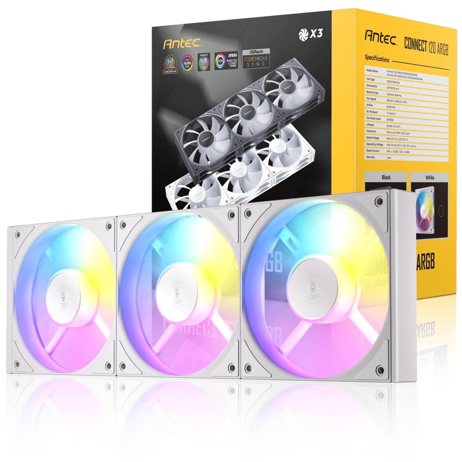 Antec C120 ARGB 120mm 1500 RPM PWM Beyaz Kasa Fanı 3`lü Paket