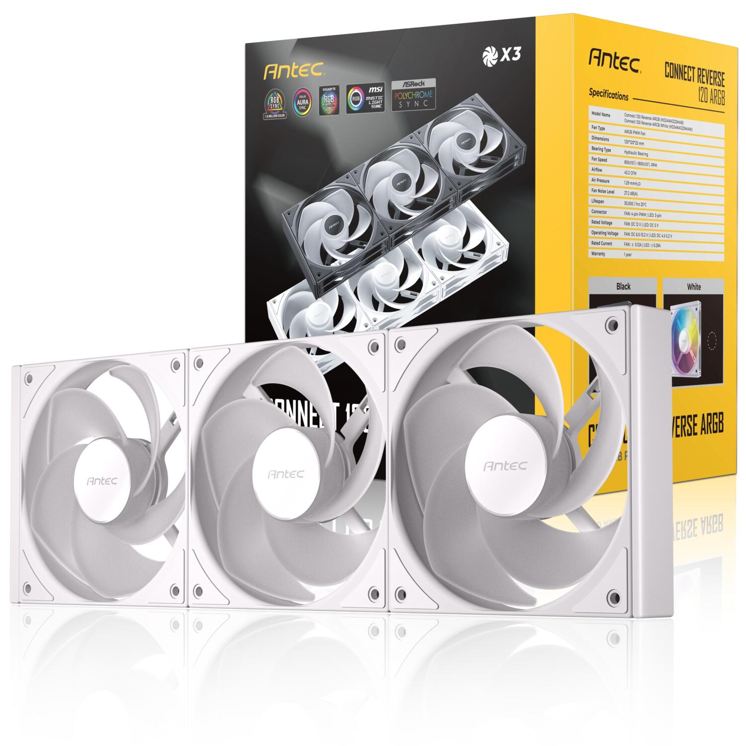 Antec Connect C120R ARGB 120mm 1800 RPM PWM Reverse Beyaz Kasa Fanı 3`lü Paket