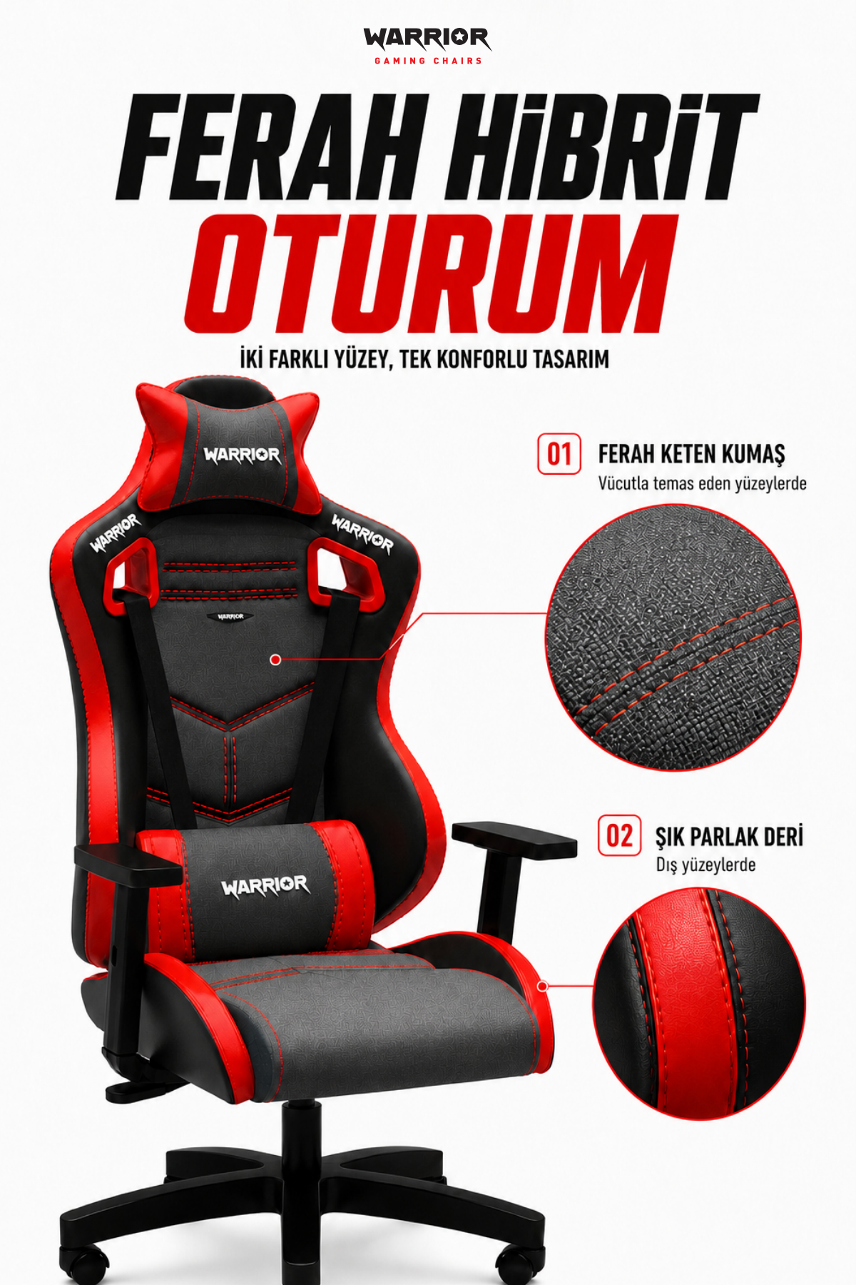 Warrior Adonis 1566D0511 Oyuncu Koltuğu - Kırmızı