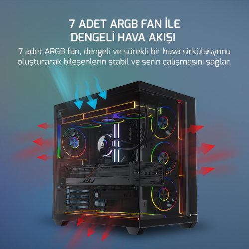 GamePower Warcry Ravora 7xARGB Fan 650W 80+ Bronze ATX Gaming (Oyuncu) Kasa