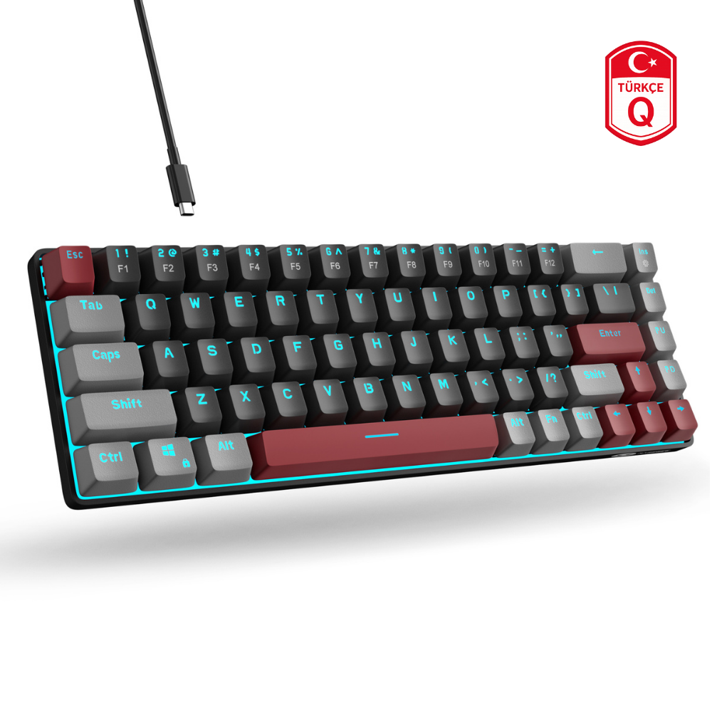 MageGee MK-BOX 68 Tuş Kablolu Mekanik Red Switch Türkçe Q Gri-Siyah Gaming Klavye