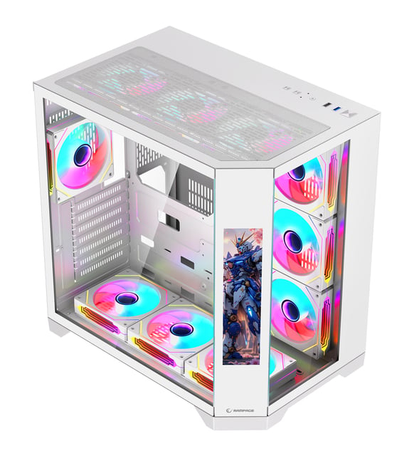 Rampage NOVA 9.16″ Lcd Ekranlı Hub+Kumanda Beyaz 7x12cm ARGB Pwm Fan Gaming (Oyuncu) Kasası