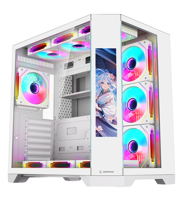Rampage NOVA 9.16″ Lcd Ekranlı Hub+Kumanda Beyaz 7x12cm ARGB Pwm Fan Gaming (Oyuncu) Kasası