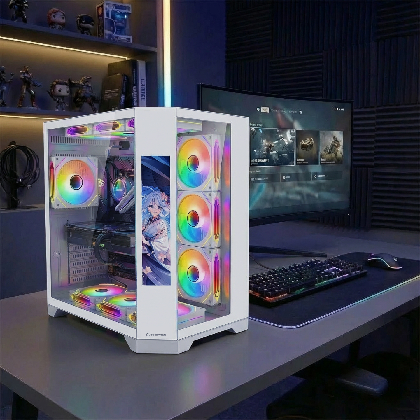 Rampage NOVA 9.16″ Lcd Ekranlı Hub+Kumanda Beyaz 7x12cm ARGB Pwm Fan Gaming Kasası