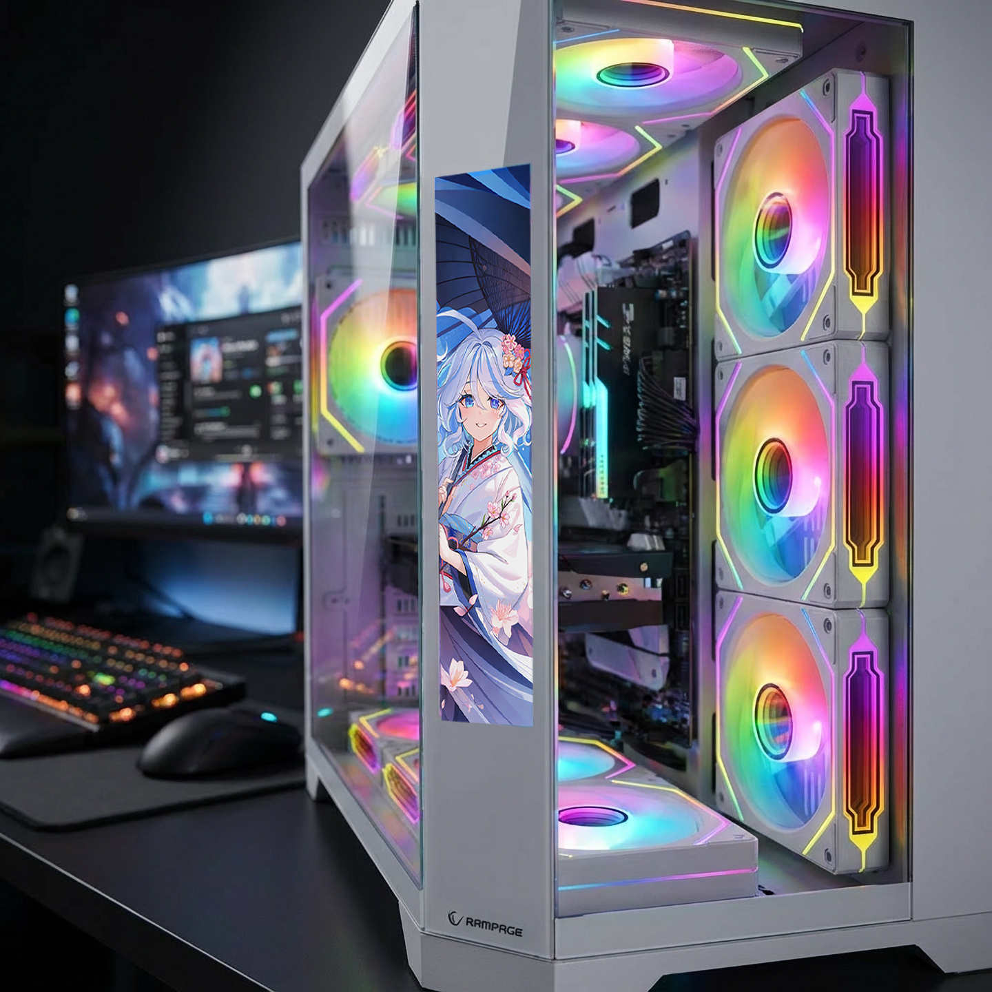 Rampage NOVA 9.16″ Lcd Ekranlı Hub+Kumanda Beyaz 7x12cm ARGB Pwm Fan Gaming Kasası