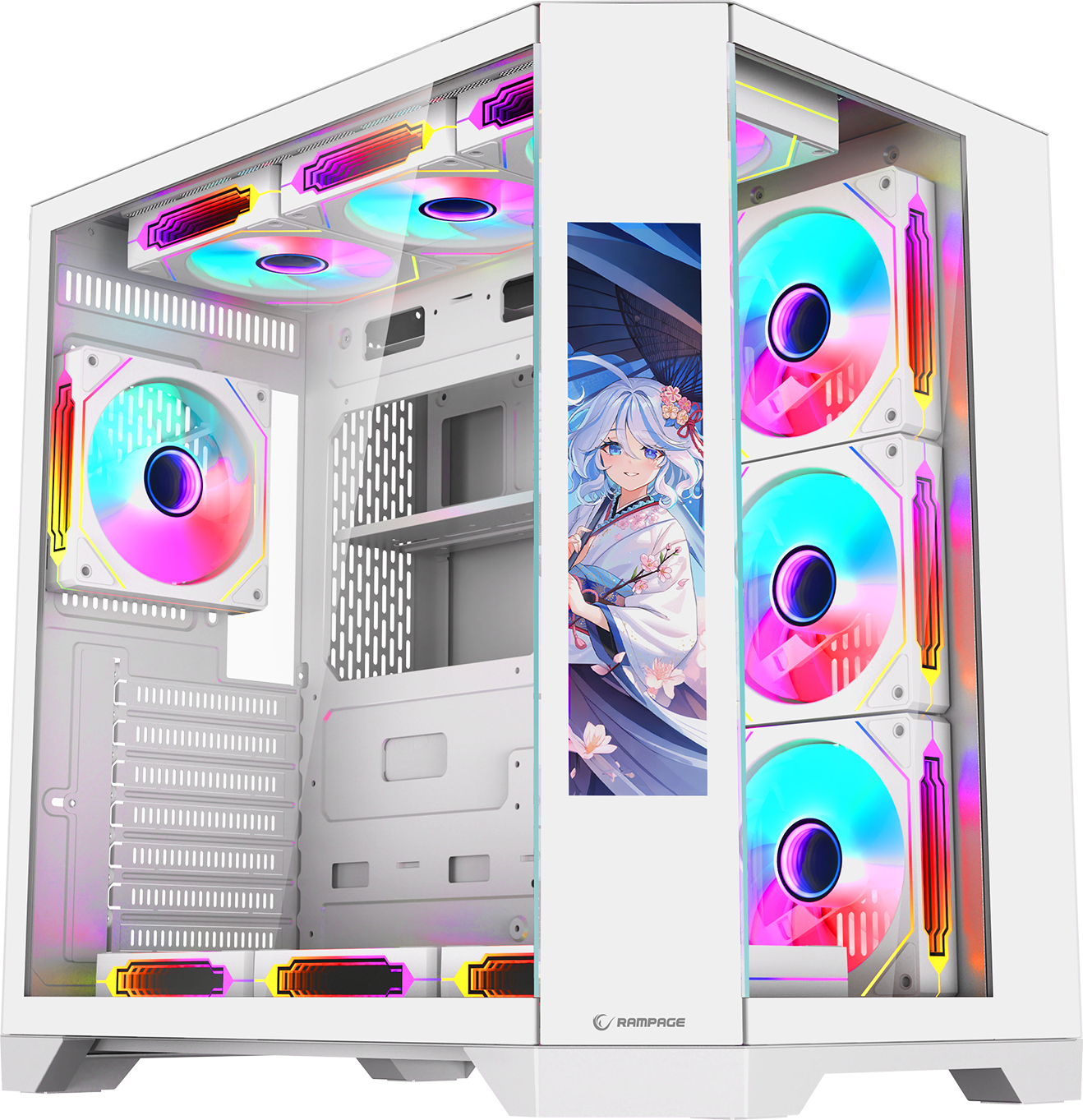 Rampage NOVA 9.16″ Lcd Ekranlı Hub+Kumanda Beyaz 7x12cm ARGB Pwm Fan Gaming Kasası