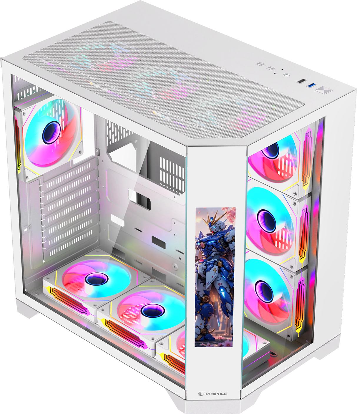 Rampage NOVA 9.16″ Lcd Ekranlı Hub+Kumanda Beyaz 7x12cm ARGB Pwm Fan Gaming Kasası