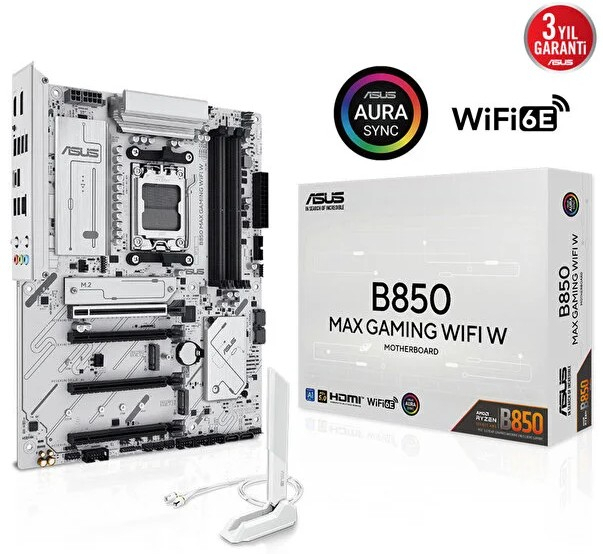 ASUS B850 MAX GAMING WIFI W AMD Soket AM5 B850 DDR5 8000+MT/s (OC) Wi-Fi 6E ATX Anakart (90MB1PR0-M0EAY0)