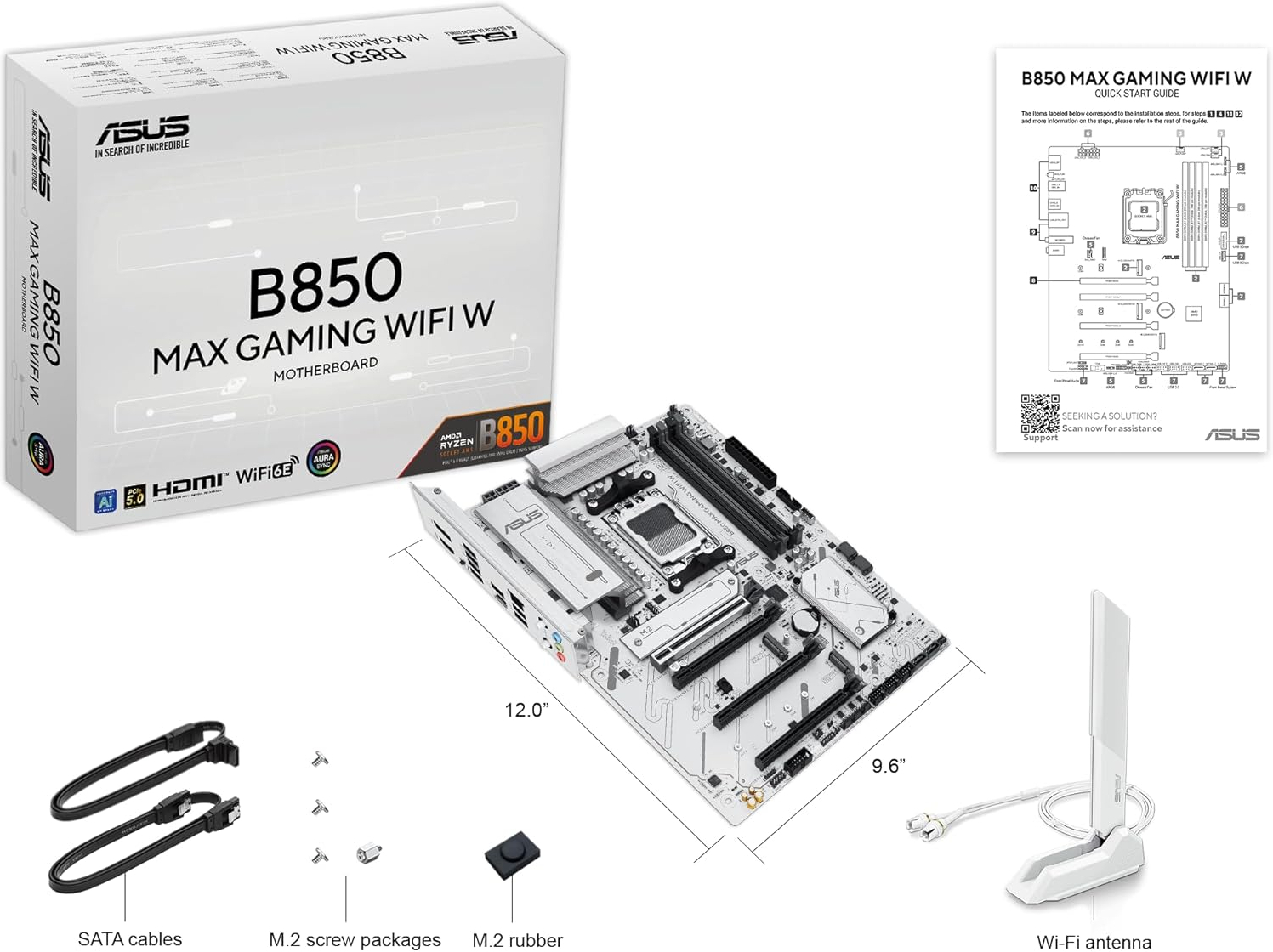 ASUS B850 MAX GAMING WIFI W AMD Soket AM5 B850 DDR5 8000+MT/s (OC) Wi-Fi 6E ATX Anakart (90MB1PR0-M0EAY0)