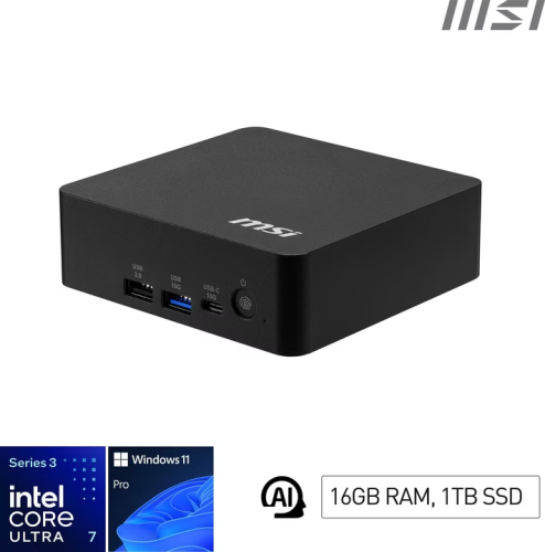 MSI CUBI NUC AI+ 3MG-003EU CORE ULTRA 7 355 16GB 1TB SSD W11 PRO SIYAH MINI MASAÜSTÜ PC