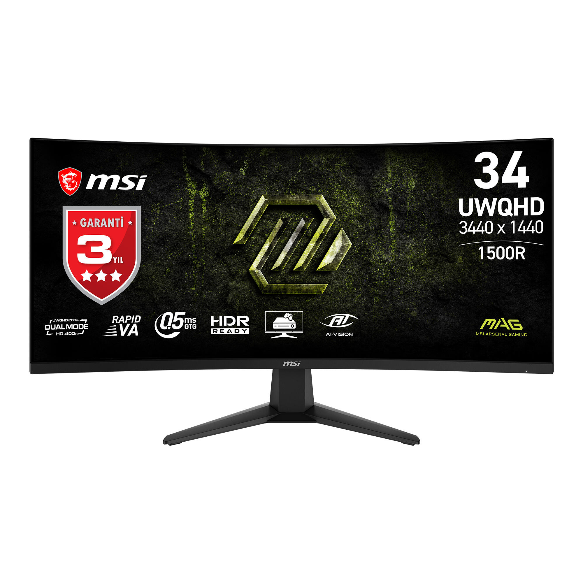 MSI MAG 346CQDF E20 34″ 0.5ms UWQHD 200Hz HD 400Hz Dual Mode 1500R Curved Rapid VA Gaming Monitör