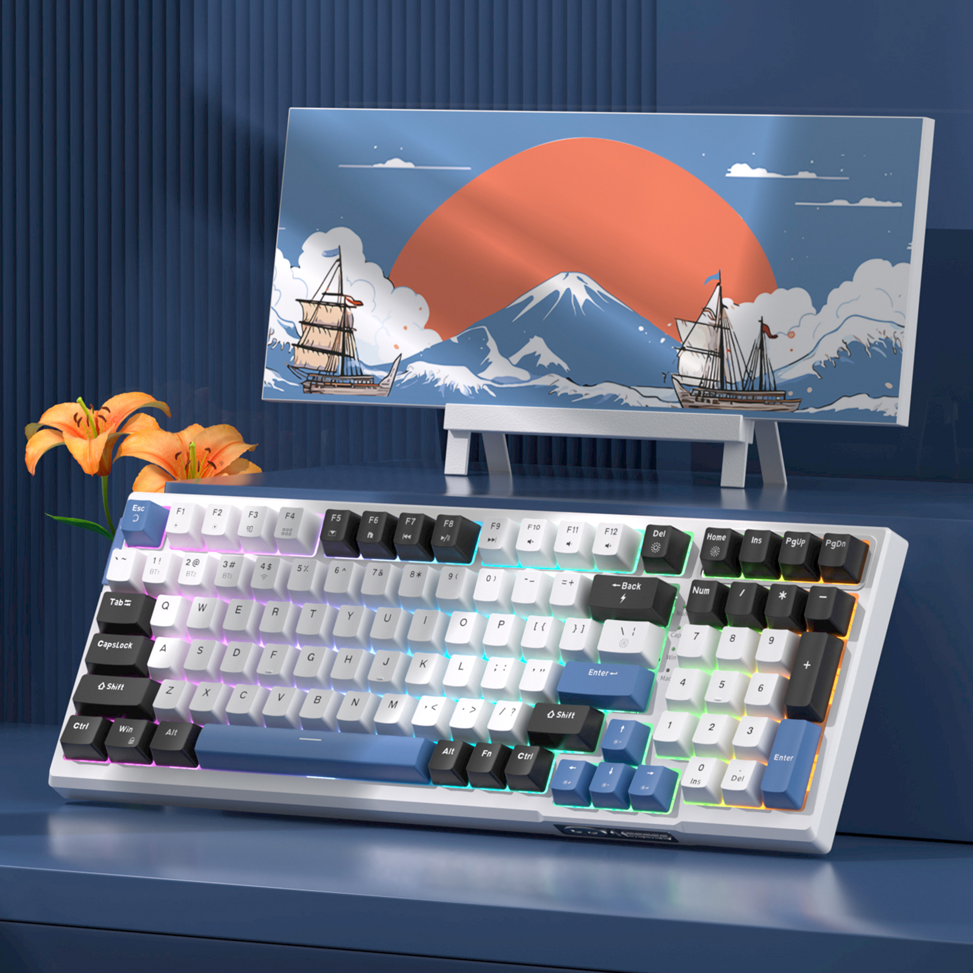 MageGee SKY98 99 Tuş Kablosuz RGB Hot-Swap Gasket Siyah-Beyaz Gaming Klavye 
