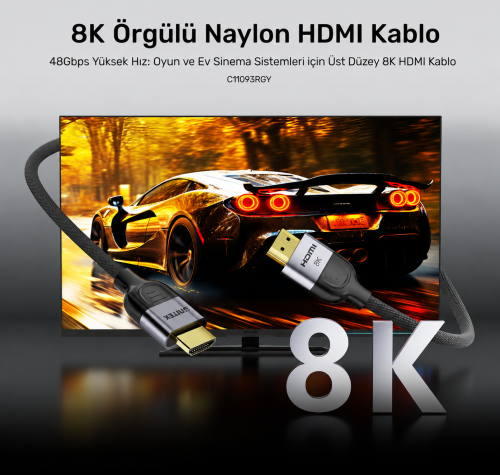 Unitek 8K Örgülü HDMI Kablo 1.5M (C11093RGY01-1.5)