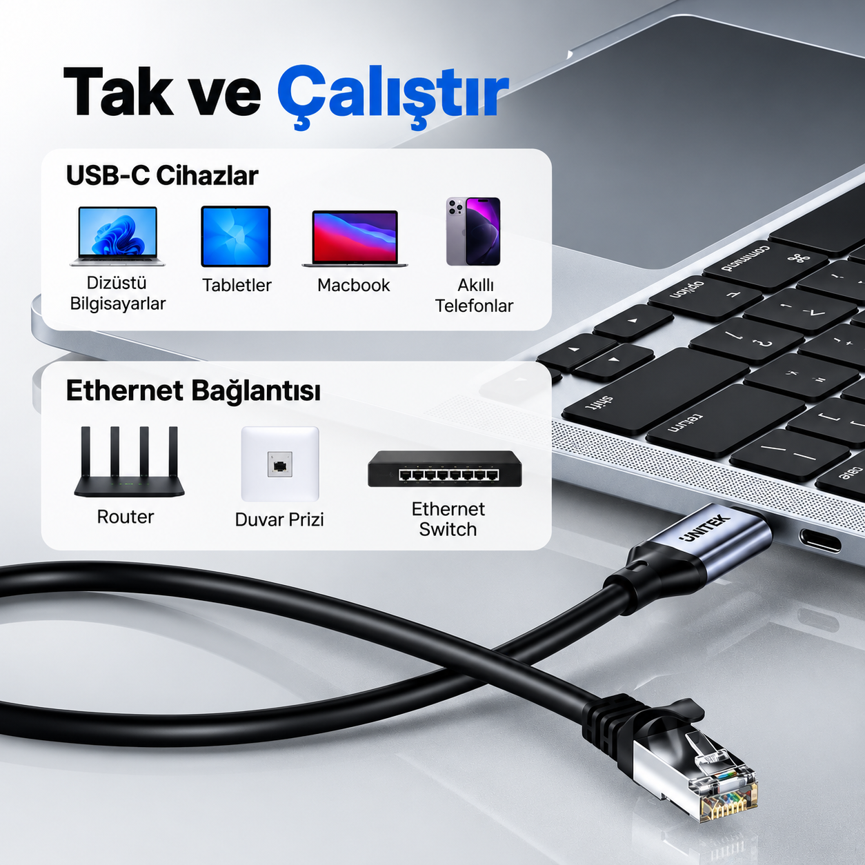Unitek USB-C To Ethernet Kablo 3M (C18148AGY01-3M)