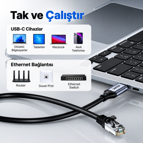 Unitek USB-C To Ethernet Kablo 3M (C18148AGY01-3M)