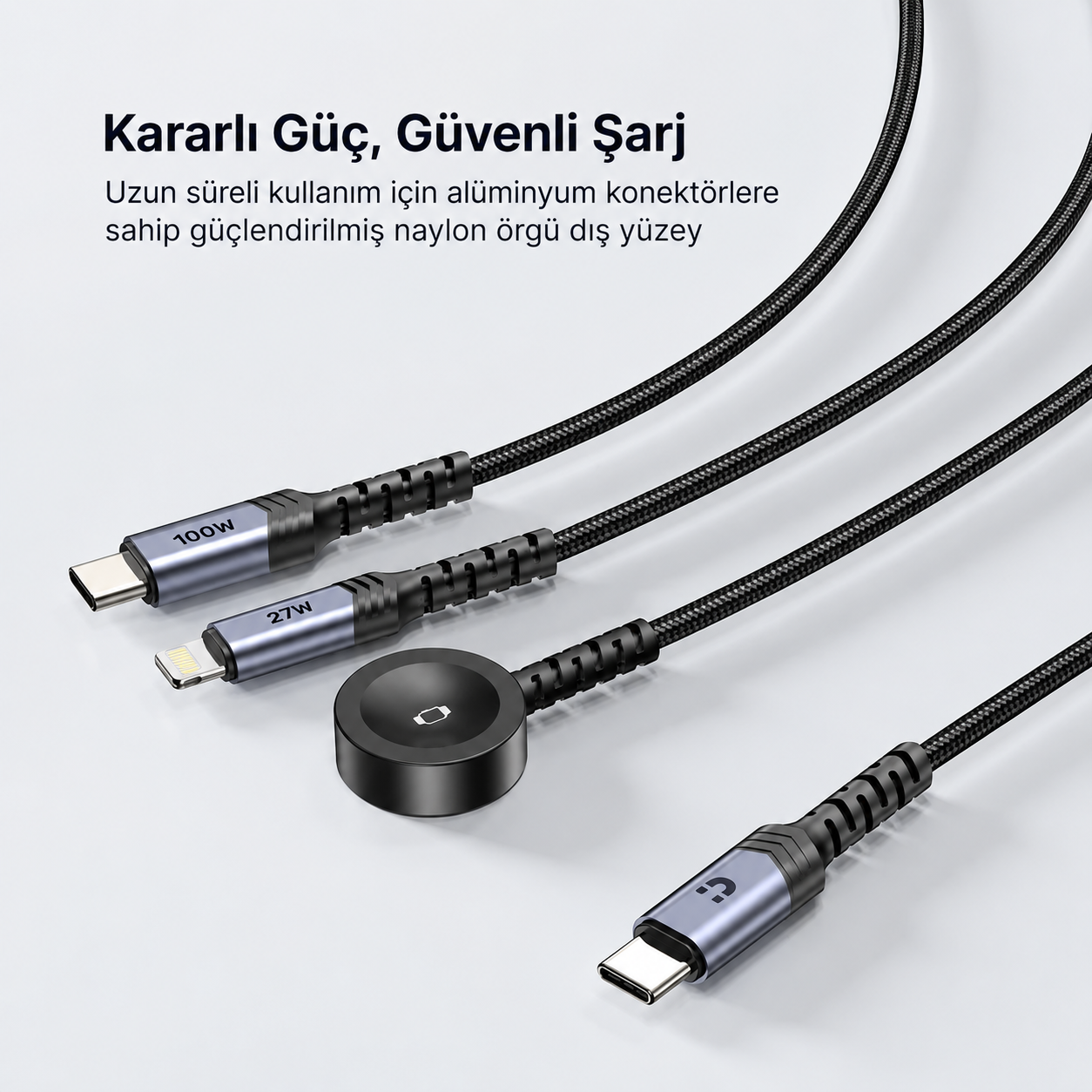 Unitek USB-C 3`ü 1 Arada 100W Hızlı Şarj Kablosu 1.2M (C14180AGY01-1.2M)