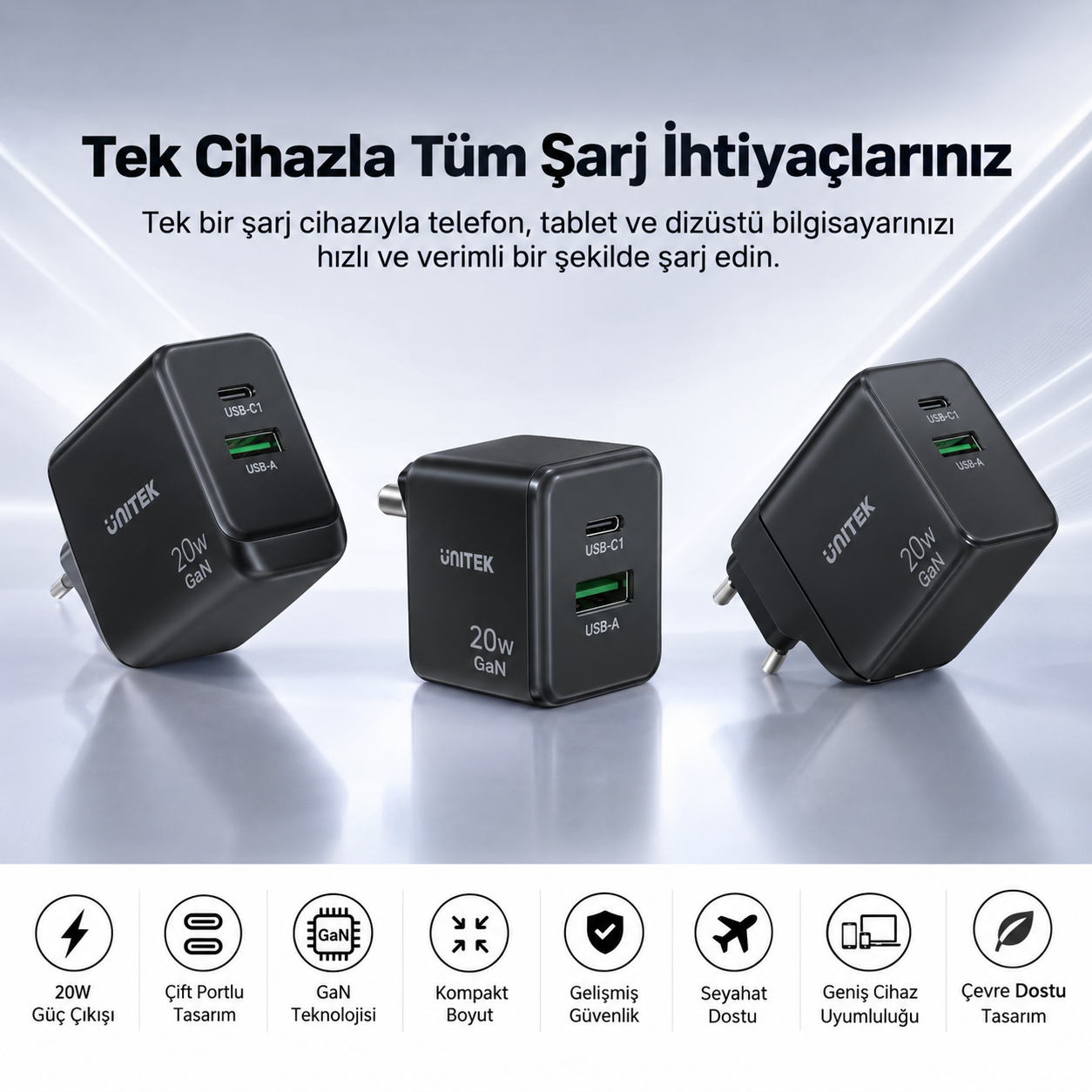 Unitek Rexo 140W 4 Portlu Akıllı Ekranlı GaN Şarj Cihazı (P1132ABK01-EU)