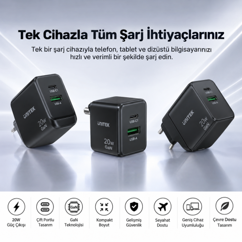 Unitek Rexo 140W 4 Portlu Akıllı Ekranlı GaN Şarj Cihazı (P1132ABK01-EU)