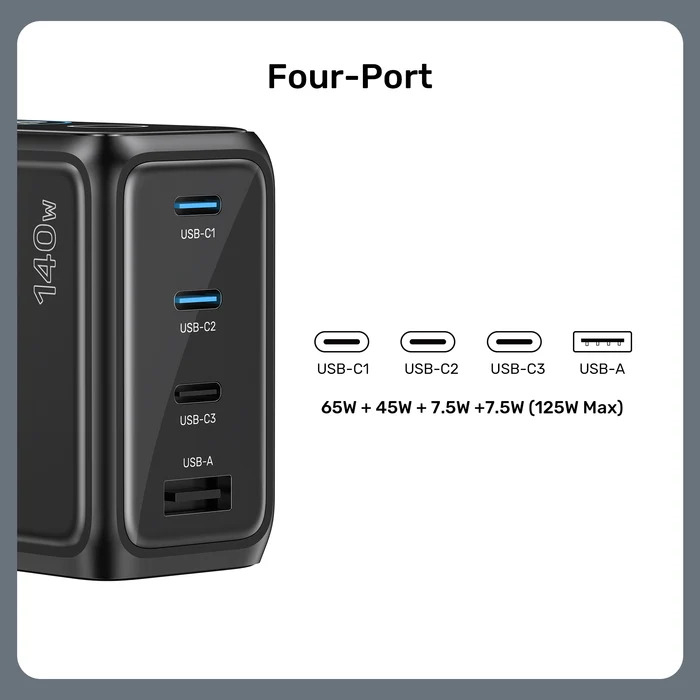 Unitek Rexo 140W 4 Portlu Akıllı Ekranlı GaN Şarj Cihazı (P1132ABK01-EU)