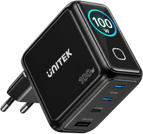 Unitek Rexo 100W 4 Portlu Akıllı Ekranlı GaN Şarj Cihazı (P1132ABK01-EU)