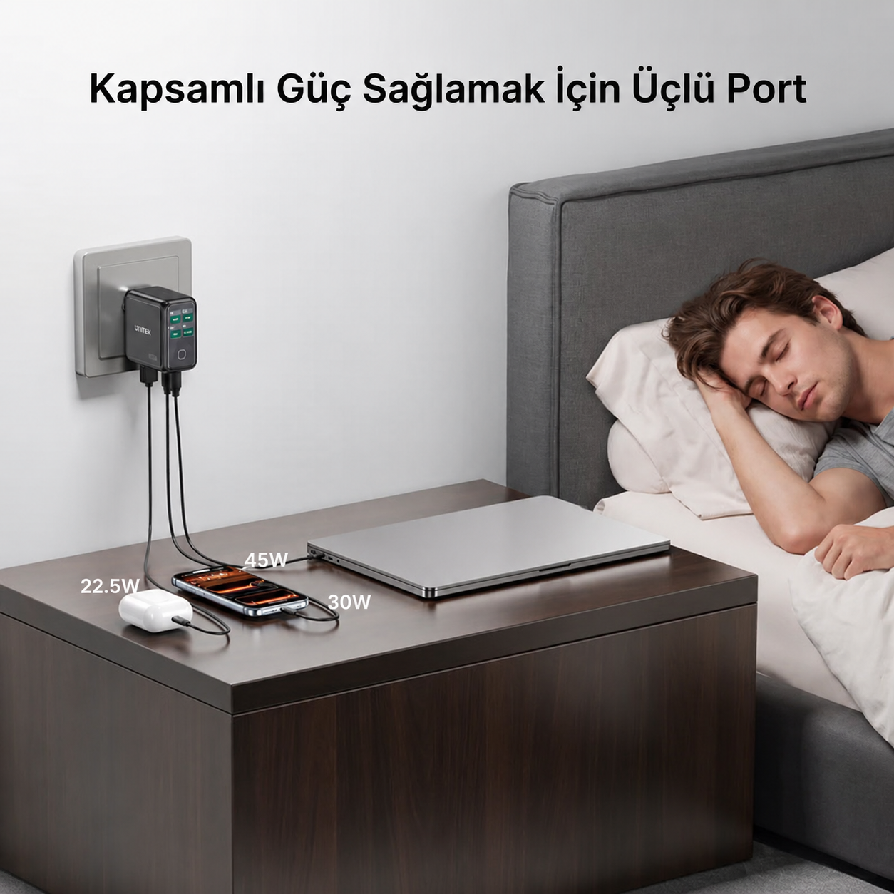 Unitek Rexo 100W 4 Portlu Akıllı Ekranlı GaN Şarj Cihazı (P1132ABK01-EU)