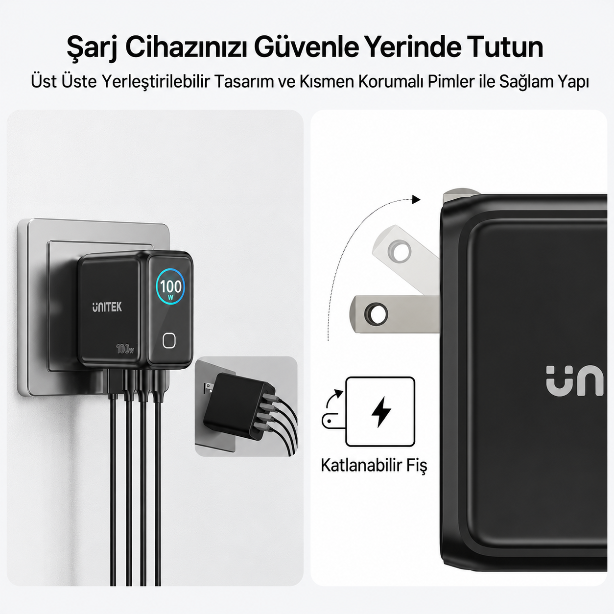 Unitek Rexo 100W 4 Portlu Akıllı Ekranlı GaN Şarj Cihazı (P1132ABK01-EU)